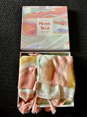 Marble Wash Pattern Scarf with Tassels - Pastel Multi